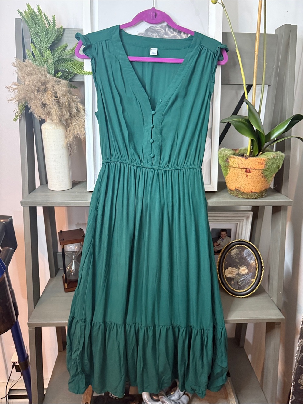 Old Navy Teal V-Neck Button Midi Dress